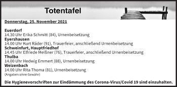 Anzeige von Totentafel vom 25.11.2021 von MGO
