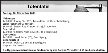 Anzeige von Totentafel vom 26.11.2021 von MGO