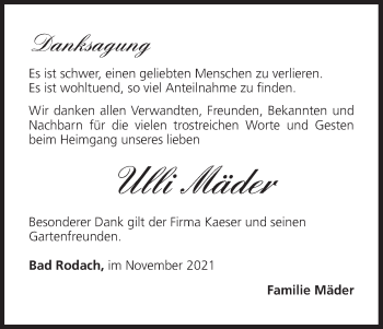 Anzeige von Ulli Mäder von MGO