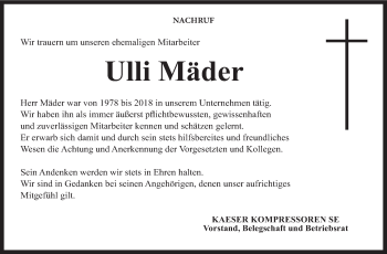 Anzeige von Ulli Mäder von MGO
