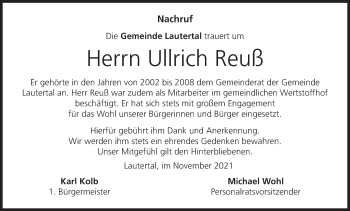 Anzeige von Ullrich Reuß von MGO