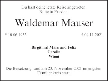 Anzeige von Waldemar Mauser von MGO