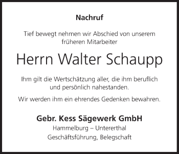 Anzeige von Walter Schaupp von MGO