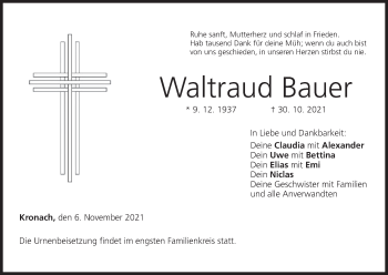 Anzeige von Waltraud Bauer von MGO