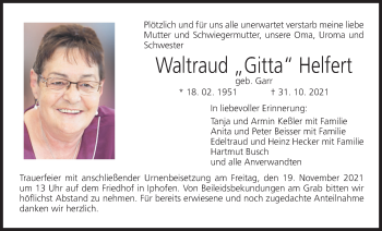 Anzeige von Waltraud Helfert von MGO