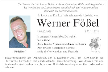 Anzeige von Werner Fößel von MGO