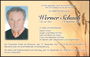 Anzeige von Werner Schaub von MGO