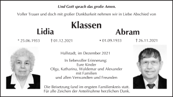 Anzeige von Abram Klassen von MGO