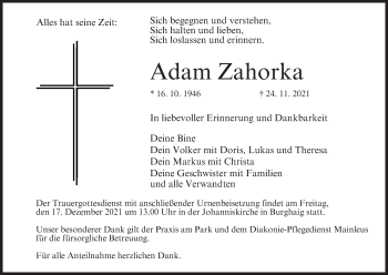Anzeige von Adam Zahorka von MGO