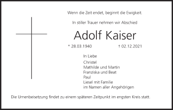 Anzeige von Adolf Kaiser von MGO