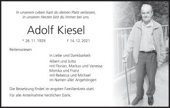Anzeige von Adolf Kiesel von MGO
