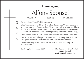 Anzeige von Alfons Sponsel von MGO
