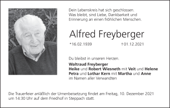 Anzeige von Alfred Freyberger von MGO