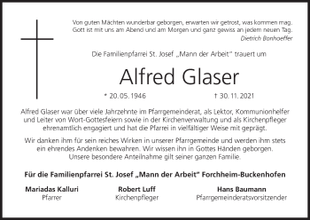 Anzeige von Alfred Glaser von MGO