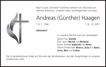 Anzeige von Andreas Günther Haagen von MGO