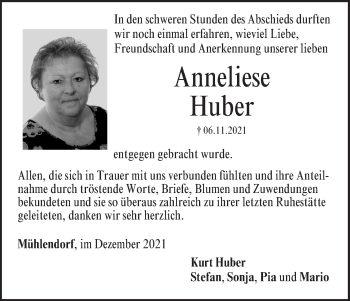 Anzeige von Anneliese Huber von MGO