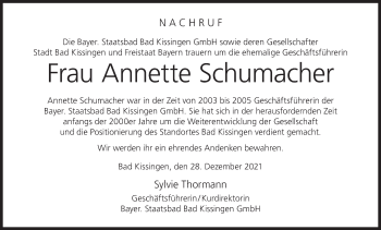 Anzeige von Annette Schumacher von MGO