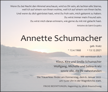 Anzeige von Annette Schumacher von MGO