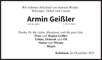 Anzeige von Armin Geißler von MGO