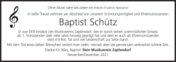 Anzeige von Baptist Schütz von MGO