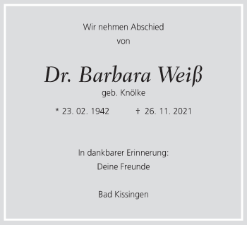 Anzeige von Barbara Weiß von MGO