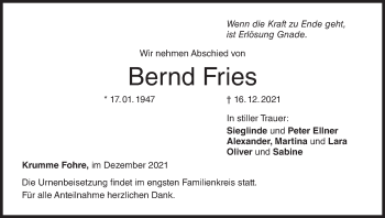 Anzeige von Bernd Fries von MGO