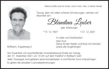 Anzeige von Blandina Leuber von MGO