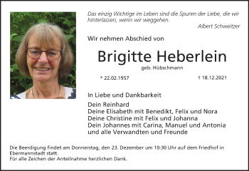 Anzeige von Brigitte Heberlein von MGO