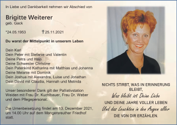 Anzeige von Brigitte Weiterer von MGO