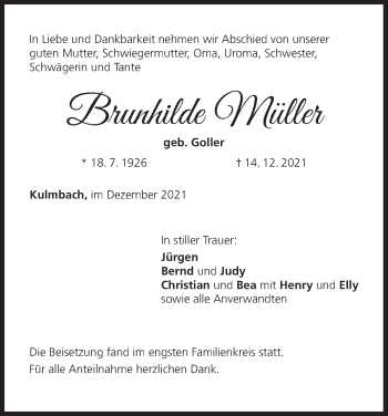 Anzeige von Brunhilde Müller von MGO