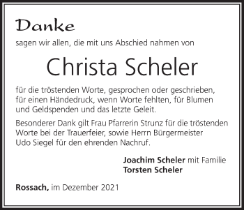 Anzeige von Christa Scheler von MGO