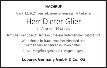 Anzeige von Dieter Glier von MGO