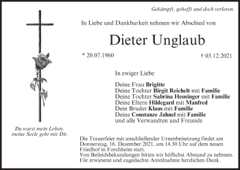 Anzeige von Dieter Unglaub von MGO