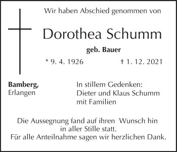 Anzeige von Dorothea Schumm von MGO