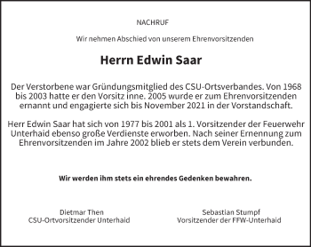 Anzeige von Edwin Saar von MGO