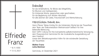 Anzeige von Elfriede Franz von MGO