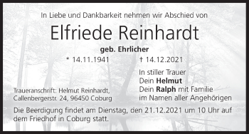 Anzeige von Elfriede Reinhardt von MGO