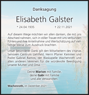 Anzeige von Elisabeth Galster von MGO