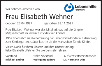 Anzeige von Elisabeth Wehner von MGO