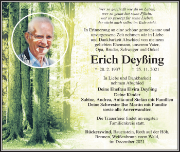 Anzeige von Erich Deyßing von MGO