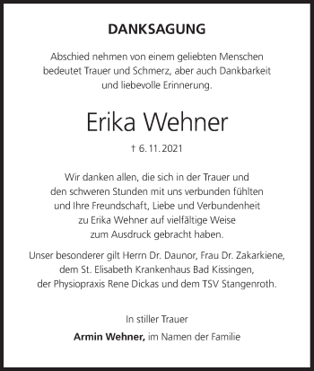 Anzeige von Erika Wehner von MGO
