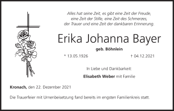 Anzeige von Erika Johanna Bayer von MGO