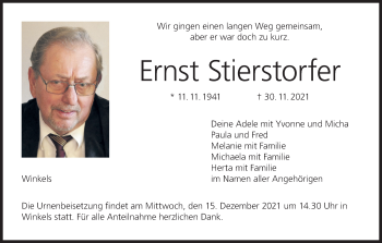 Anzeige von Ernst Stierstorfer von MGO