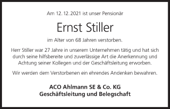 Anzeige von Ernst Stiller von MGO