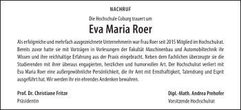 Anzeige von Eva Maria Roer von MGO