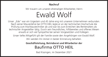 Anzeige von Ewald Wolf von MGO