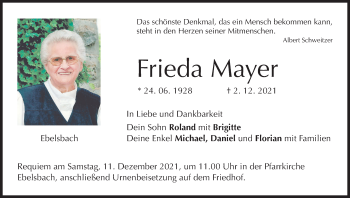 Anzeige von Frieda Mayer von MGO