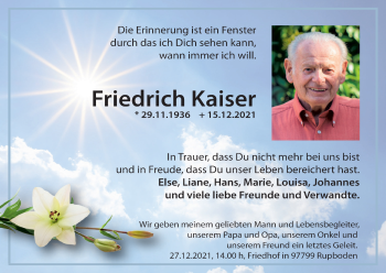 Anzeige von Friedrich Kaiser von MGO