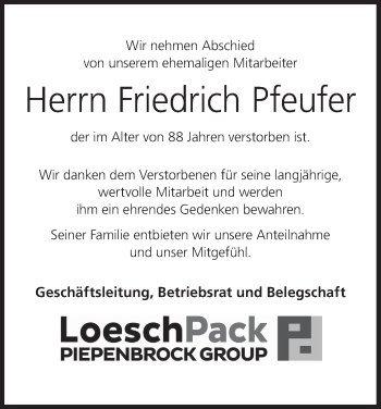 Anzeige von Friedrich Pfeufer von MGO