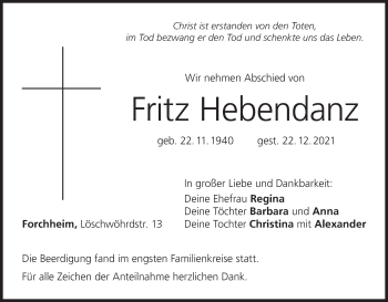 Anzeige von Fritz Hebendanz von MGO